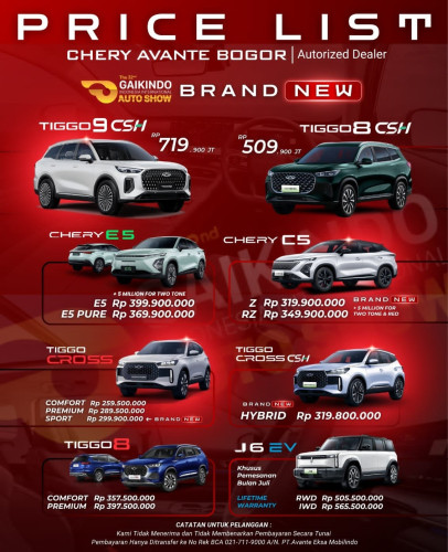 Pricelist Harga Chery tegalalur 2025